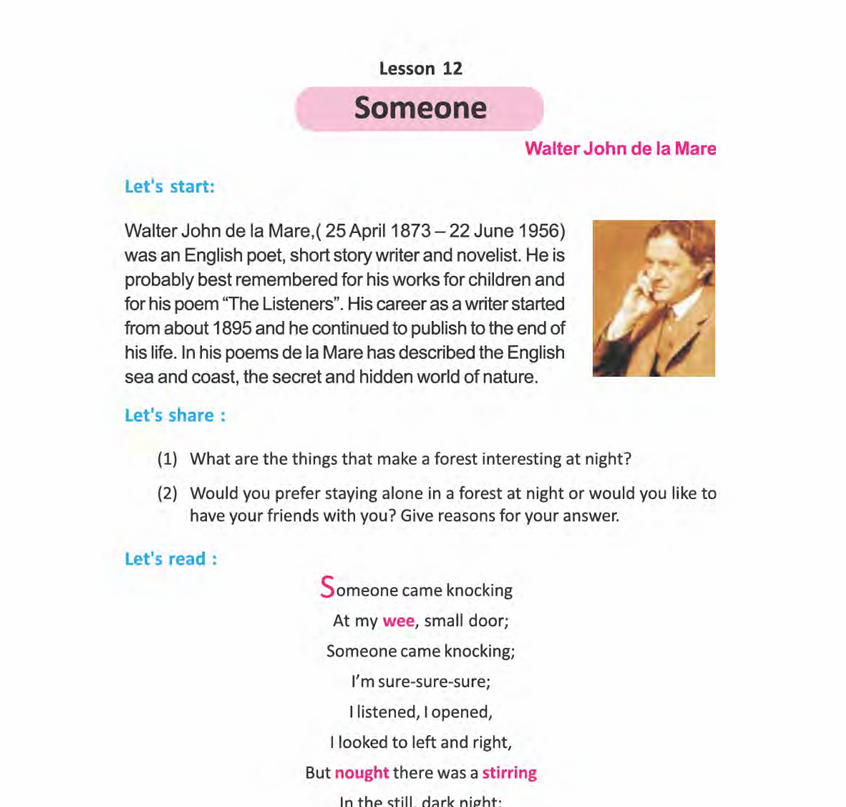 Someone Poem Class 8 Question Answer