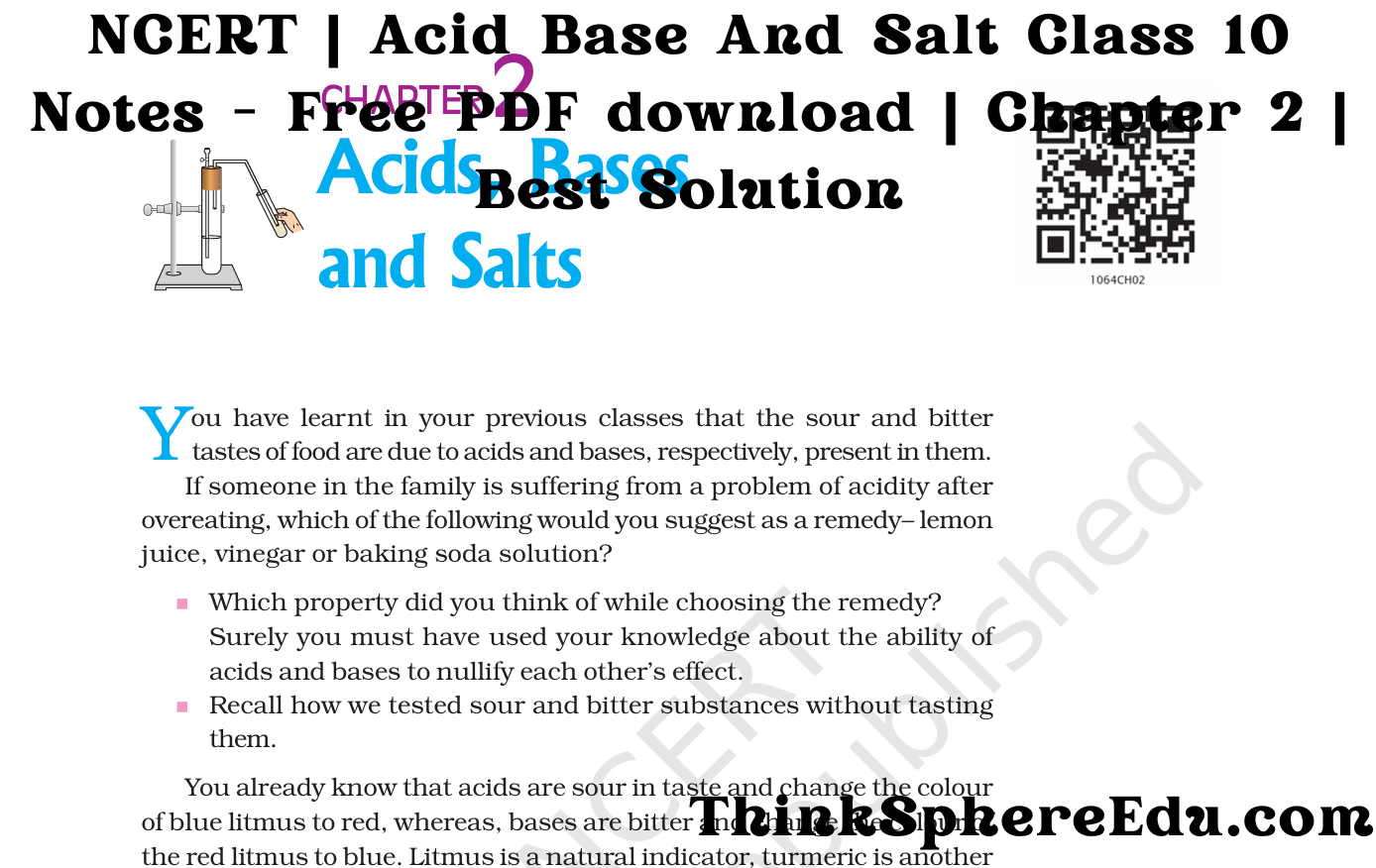 Acid Base And Salt Class 10 Notes
