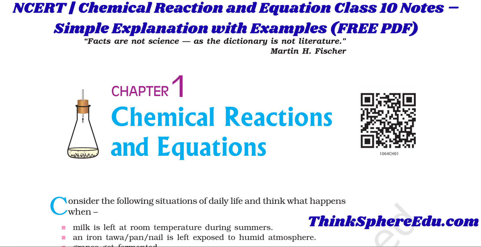 Chemical Reaction and Equation Class 10 Notes