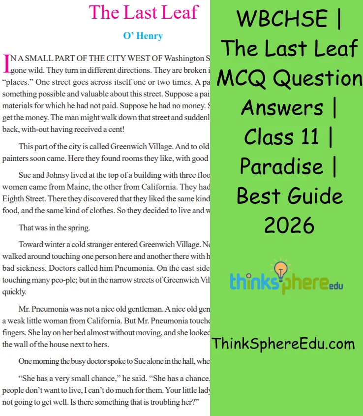 The Last Leaf MCQ Question Answers